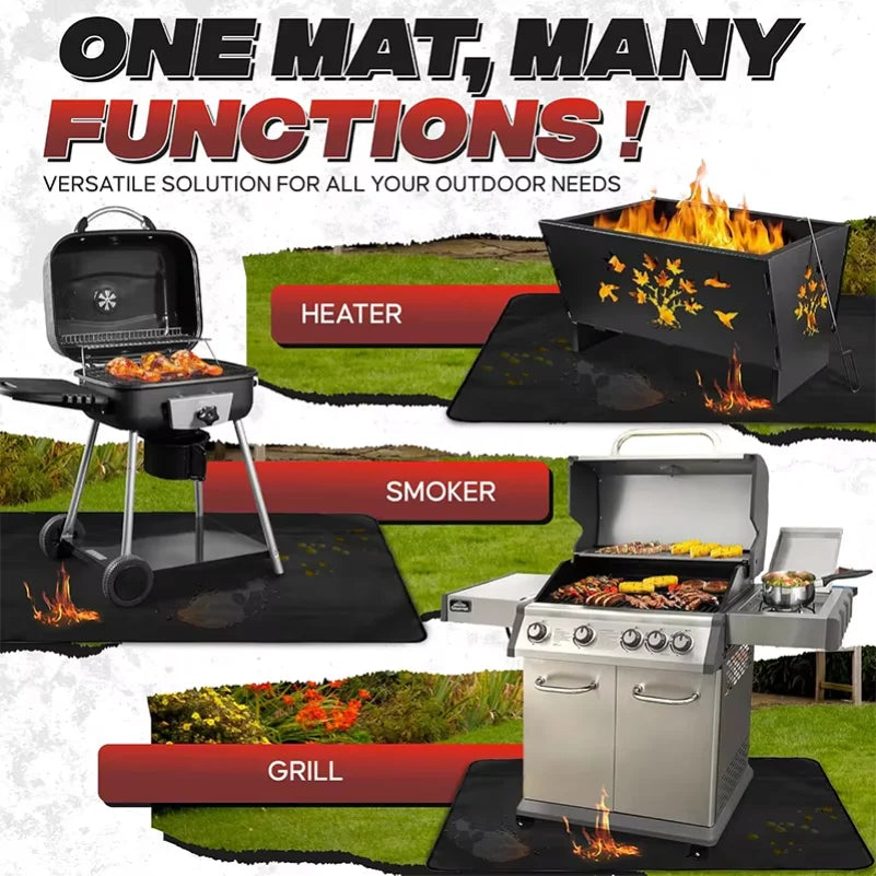 Tapis de protection double face ignifuge pour barbecue extérieur, imperméable et résistant à l'huile, pour brasero et cheminée