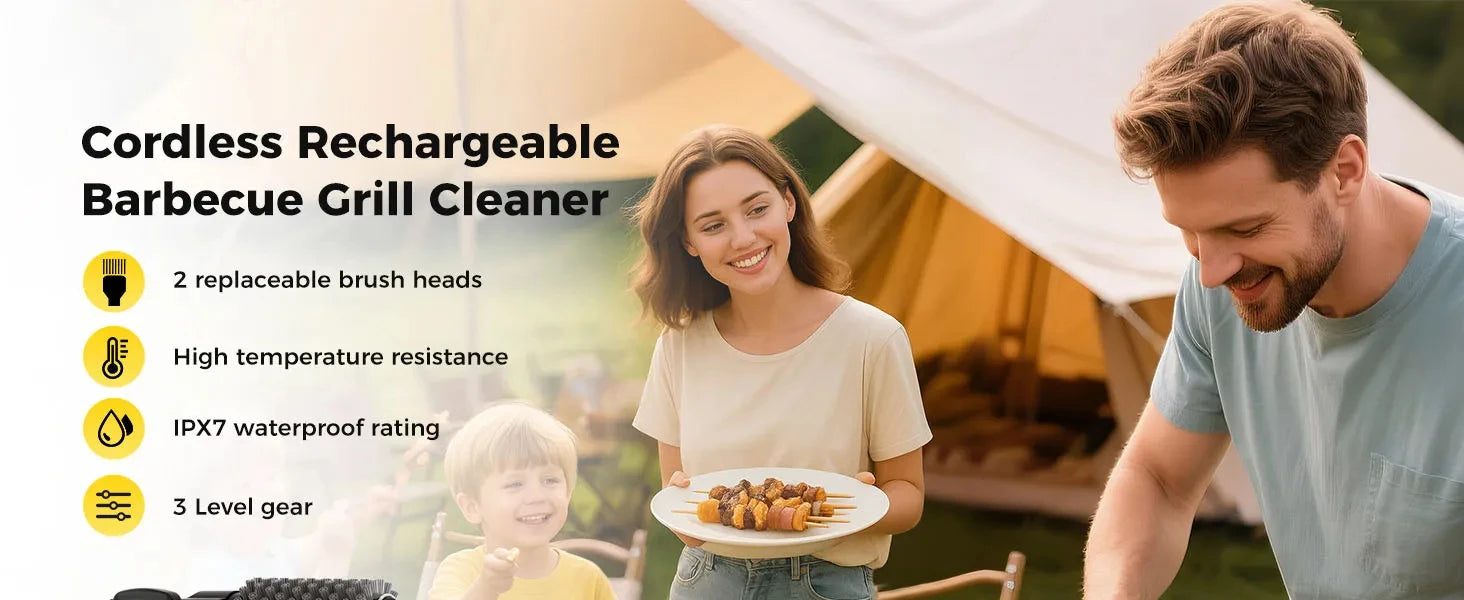 Brosse électrique pour barbecue avec têtes remplaçables, 180 ° Tête de brosse réglable pour le nettoyage des grils extérieurs et de la cuisine