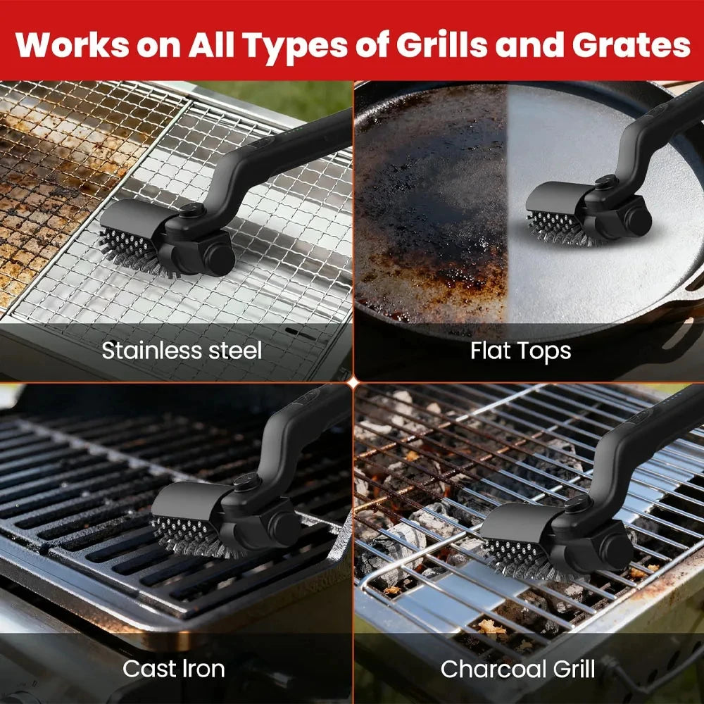Brosse électrique pour barbecue avec têtes remplaçables, 180 ° Tête de brosse réglable pour le nettoyage des grils extérieurs et de la cuisine