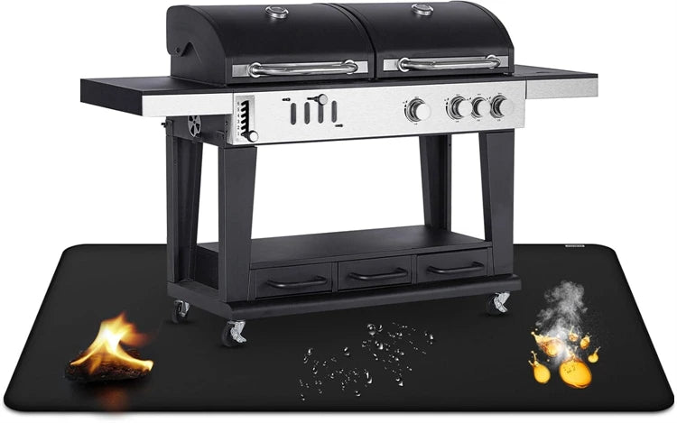 Tapis de protection double face ignifuge pour barbecue extérieur, imperméable et résistant à l'huile, pour brasero et cheminée