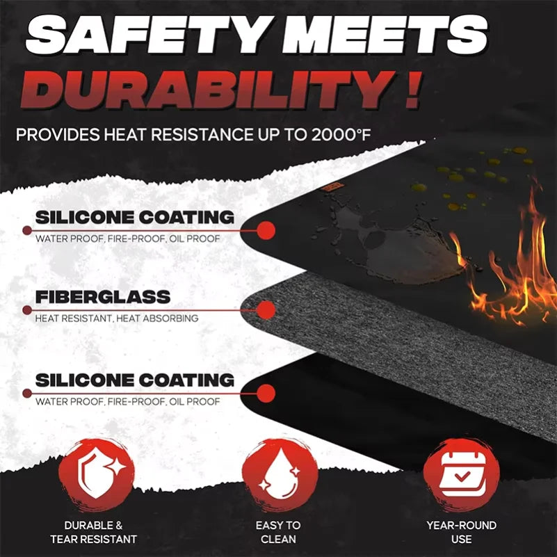 Tapis de protection double face ignifuge pour barbecue extérieur, imperméable et résistant à l'huile, pour brasero et cheminée