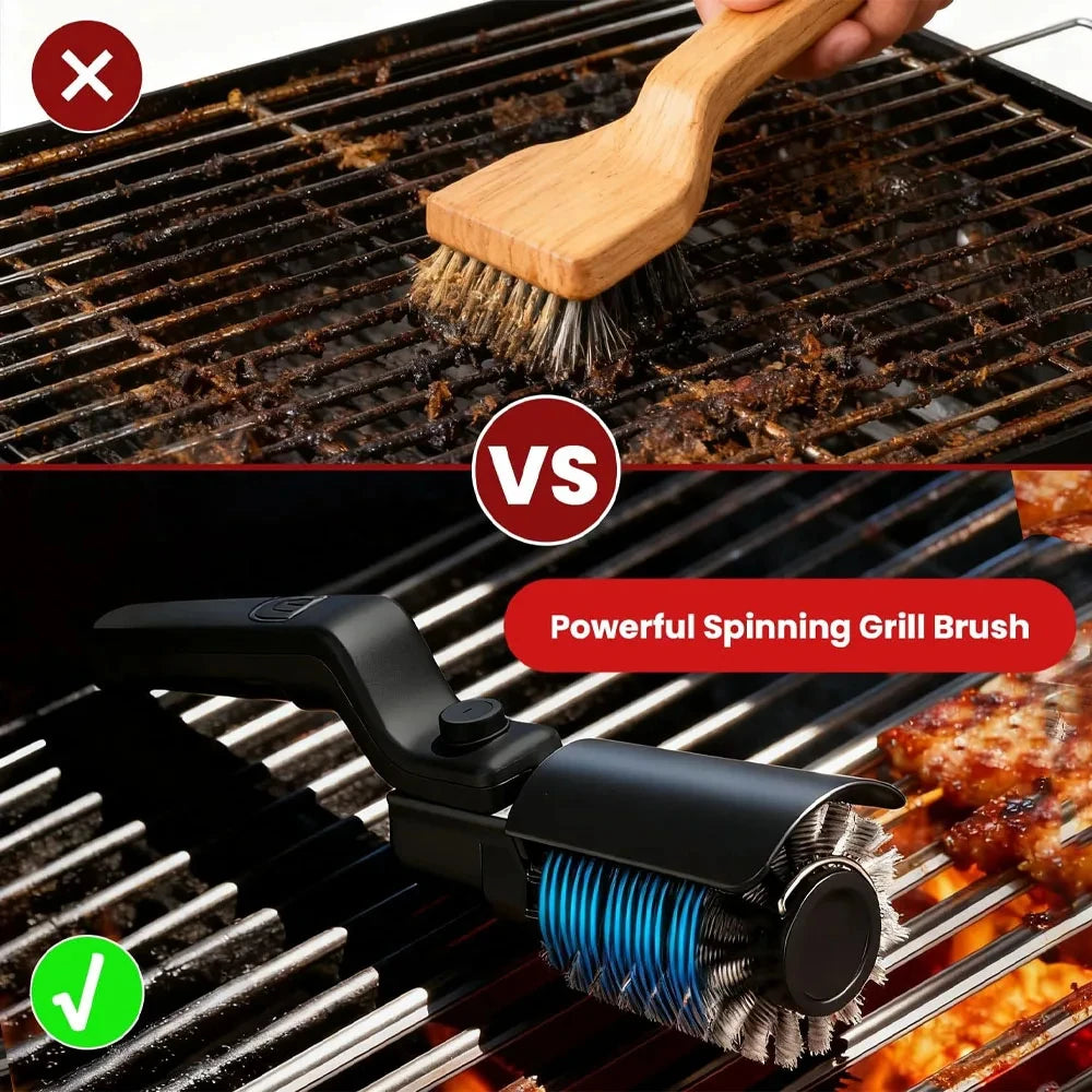 Brosse électrique pour barbecue avec têtes remplaçables, 180 ° Tête de brosse réglable pour le nettoyage des grils extérieurs et de la cuisine