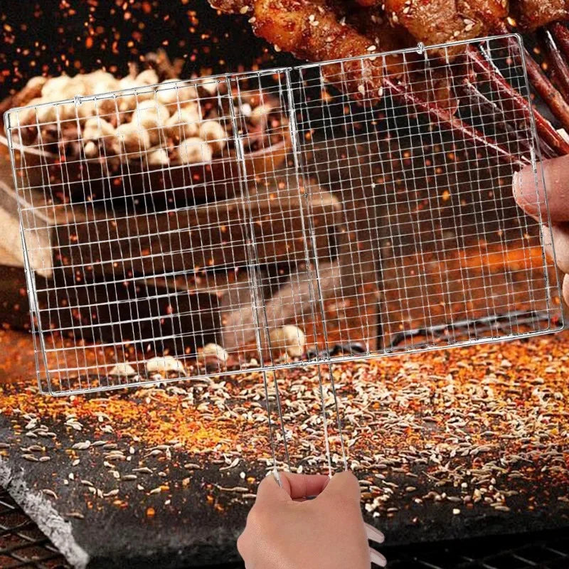 Stainless Steel BBQ Mesh Non Stick Grilling Basket Fish Meat Grill Mesh Mat Holder Vegetable Steak Picnic Party Barbecue Tools