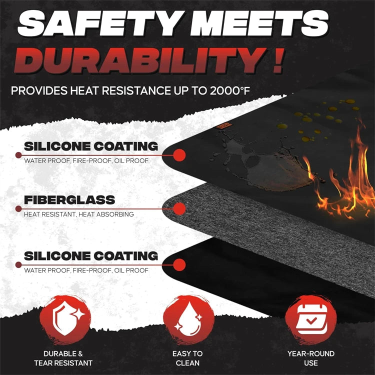 Tapis de protection double face ignifuge pour barbecue extérieur, imperméable et résistant à l'huile, pour brasero et cheminée