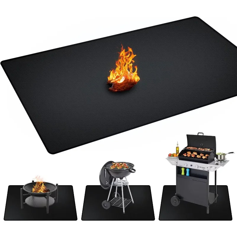 Tapis de protection double face ignifuge pour barbecue extérieur, imperméable et résistant à l'huile, pour brasero et cheminée