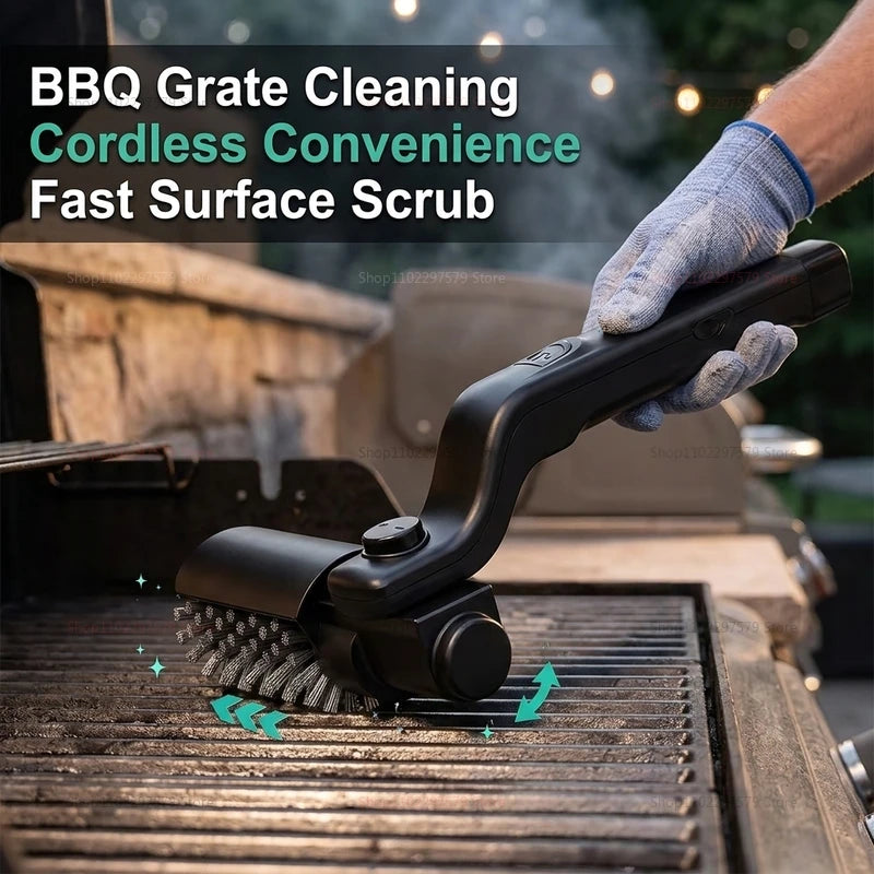 Brosse électrique pour barbecue avec têtes remplaçables, 180 ° Tête de brosse réglable pour le nettoyage des grils extérieurs et de la cuisine