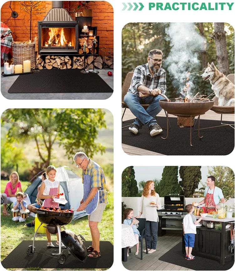 Tapis de protection double face ignifuge pour barbecue extérieur, imperméable et résistant à l'huile, pour brasero et cheminée