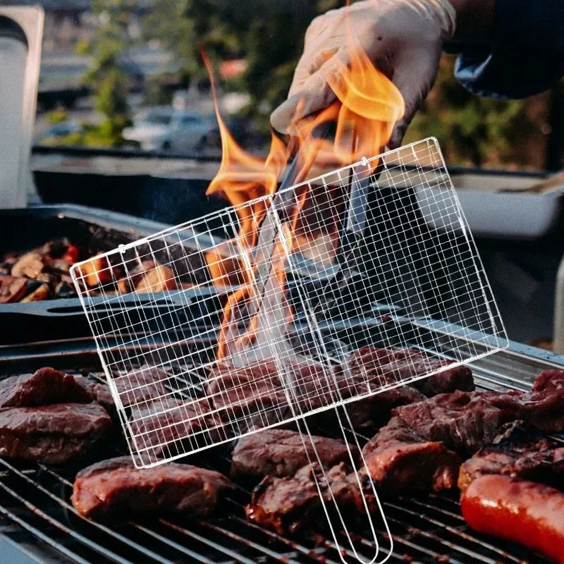 Stainless Steel BBQ Mesh Non Stick Grilling Basket Fish Meat Grill Mesh Mat Holder Vegetable Steak Picnic Party Barbecue Tools